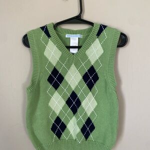 Janie and Jack Mint Green Argyle V-Neck Knit Vest 100% cotton